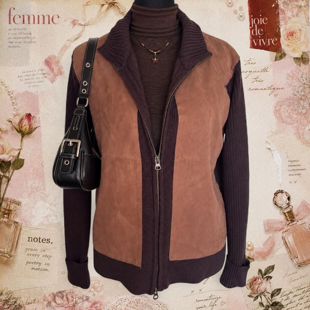 Vintage Jaclyn Smith Brown Zip Up Sweater Jacket L